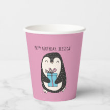 Pingouin avec un présent papier personnalisé d'ann
