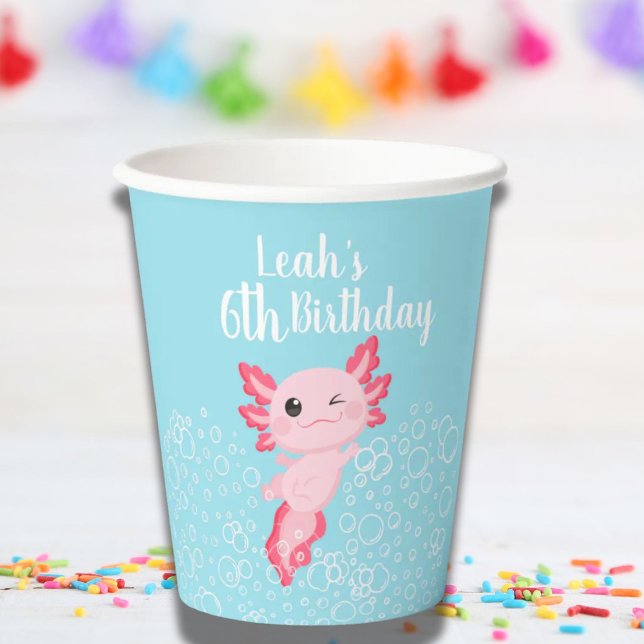 Gobelets En Papier Pink and Blue Axolotl Birthday Party Paper cup (Créateur téléchargé)