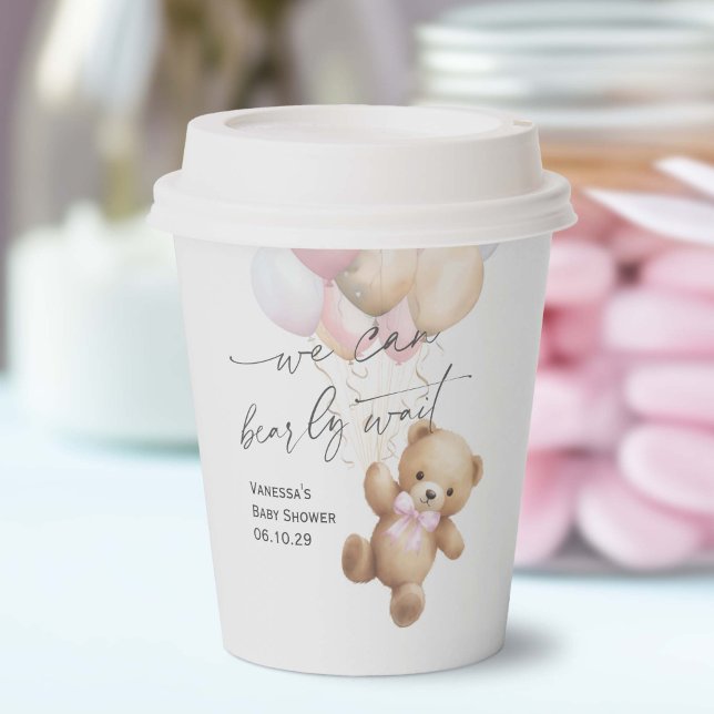 Gobelets En Papier Pink Bearly Wait Moderne bébé fille douche (Pink  Bearly Wait, baby boy shower paper cup.)