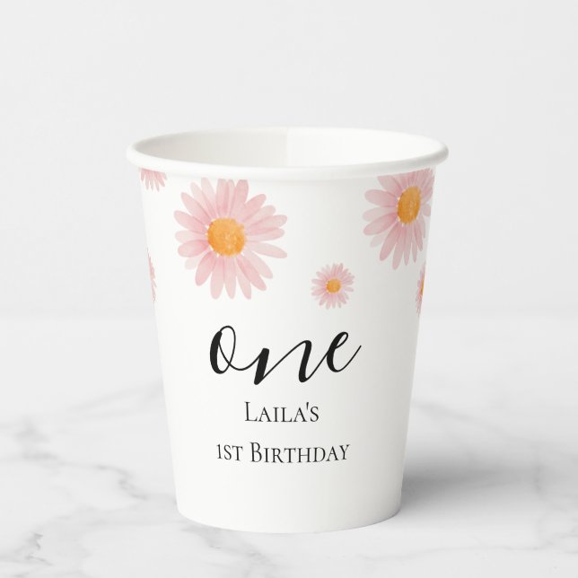 Gobelets En Papier Pink Blush Groovy Daisy Birthday  (Gauche)