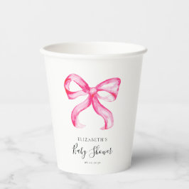 Gobelets En Papier Pink Bow Baby Shower Minimal Elegant Coquette 