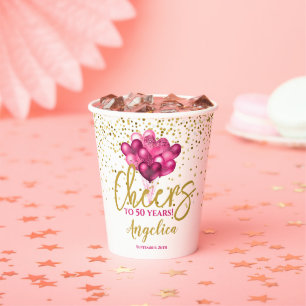 Gobelets En Papier Pink Cheers À 50 Ans 50ème Anniversaire