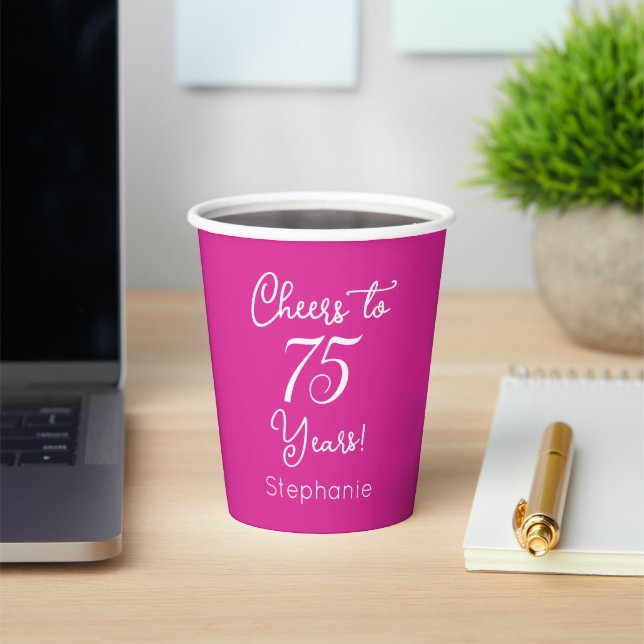 Gobelets En Papier Pink Cheers à 75 ans 75e anniversaire (Insitu)