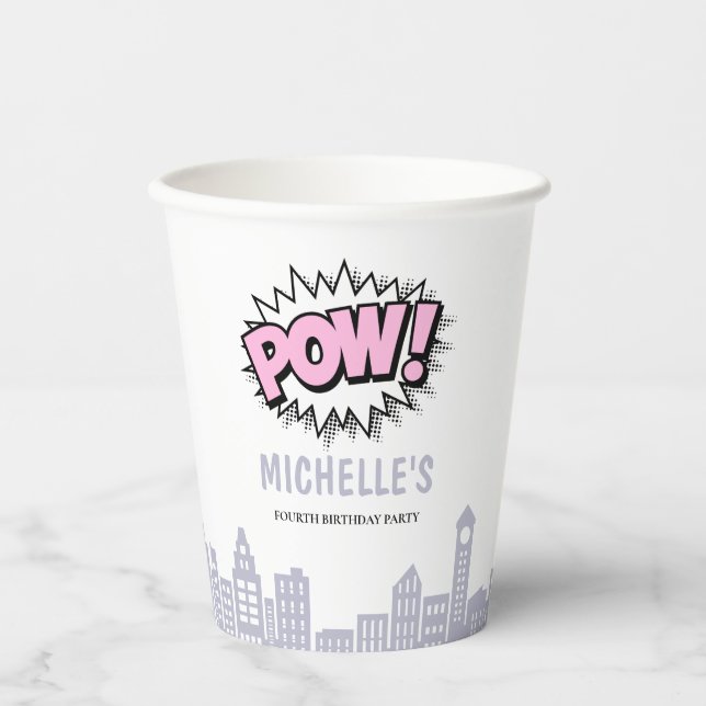 Gobelets En Papier Pink Comics Livre Superhero Anniversaire (Recto)