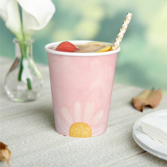 Gobelets En Papier Pink Daisy 1er anniversaire (Insitu)