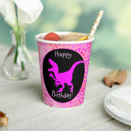Gobelets En Papier Pink Dinosaur Hide Happy Birthday! 
