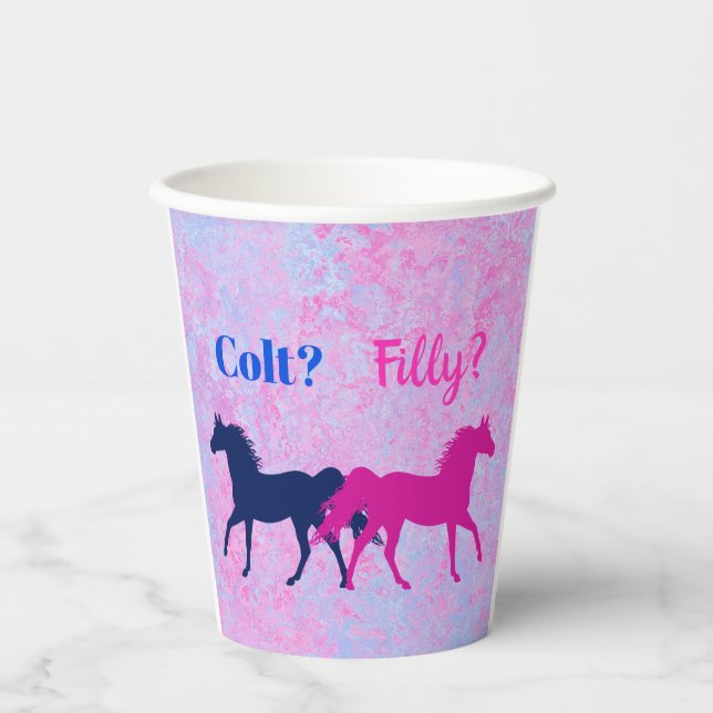 Gobelets En Papier Pink Filly & Colt Bleu Style occidental Révélation (Recto)