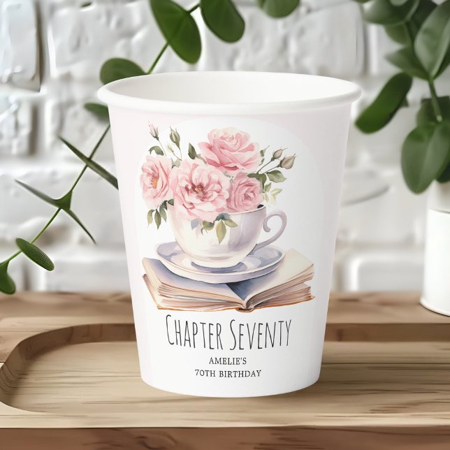 Gobelets En Papier Pink Floral 70e thème du livre Anniversaire (Créateur téléchargé)
