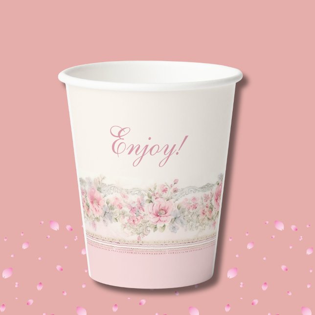 Gobelets En Papier Pink Floral Girl Christian Baby Shower (Créateur téléchargé)