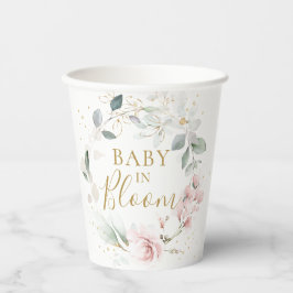 Gobelets En Papier Pink Floral Greenery Foliage Baby shower tasse de 