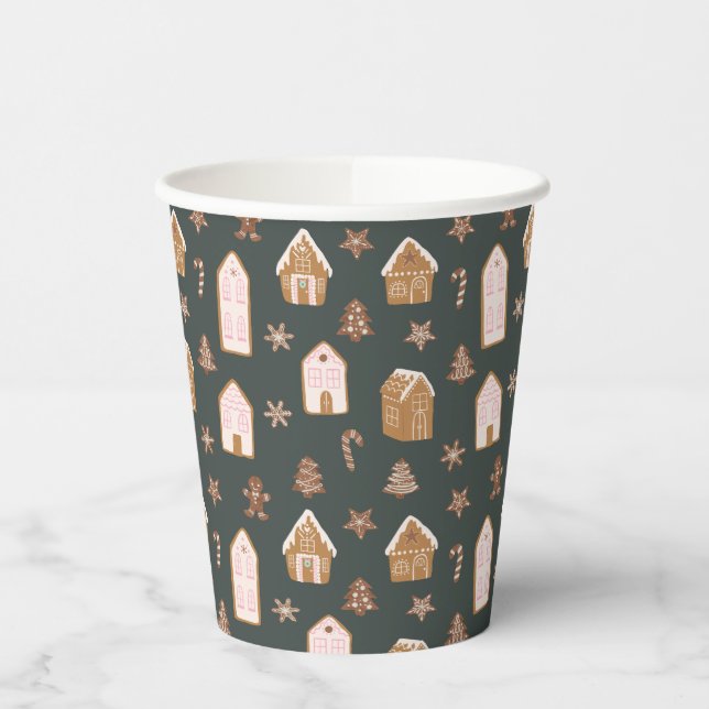 Gobelets En Papier Pink Gingerbread House Pattern Baby Shower (Gauche)