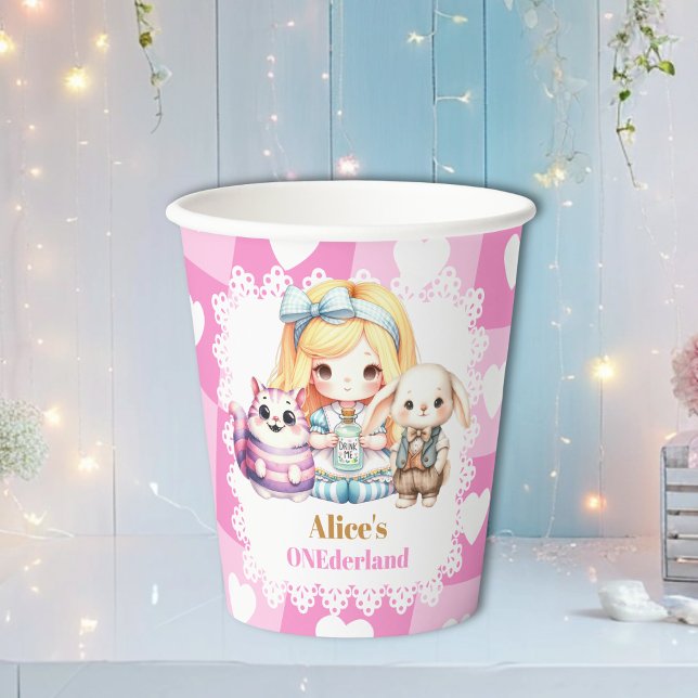 Gobelets En Papier Pink Gold Alice au Pays des merveilles Anniversair (Créateur téléchargé)