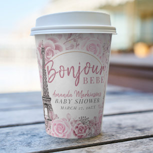 Gobelets En Papier Pink Gold Floral Bonjour Bebe Baby shower