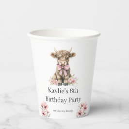 Gobelets En Papier Pink Highland Cow fête d'anniversaire