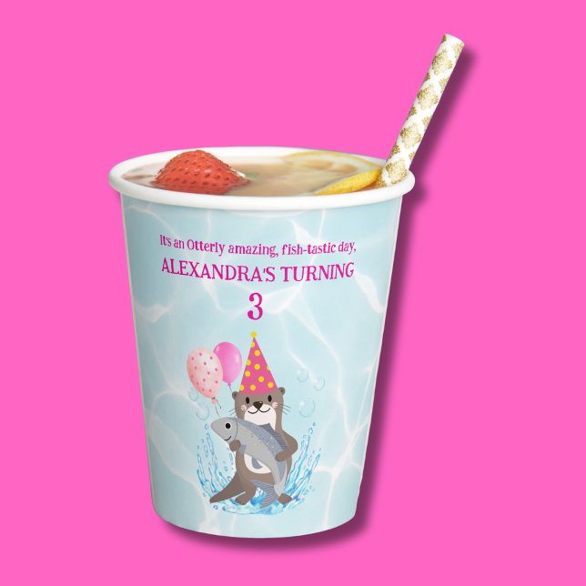 Gobelets En Papier Pink mignonne fille mer Otter fête d'anniversaire (Créateur téléchargé)