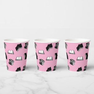 Gobelets En Papier Pink Modern Boish Bibliophile Motif de livre