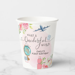 Gobelets En Papier Pink ONE derful World Girls 1er premier anniversai