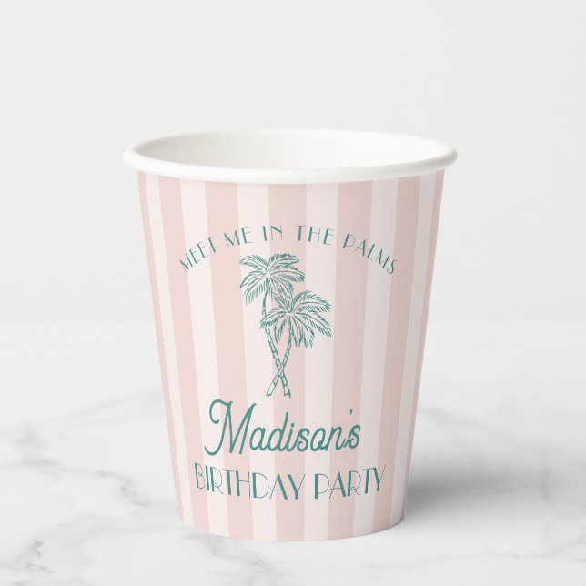 Gobelets En Papier Pink Palm Spring Pastel Beach Anniversaire (Recto)