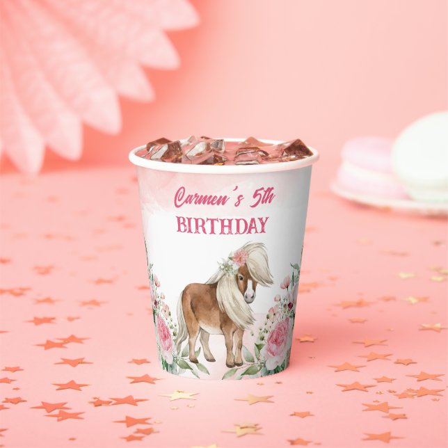 Gobelets En Papier Pink poney anniversaire giddy up cowgirl party (Insitu)