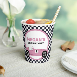 Gobelets En Papier Pink Race Car Girl Racing Anniversaire