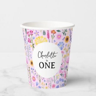 Gobelets En Papier Pink Spring Fleurs sauvages Baby Girl Premier anni