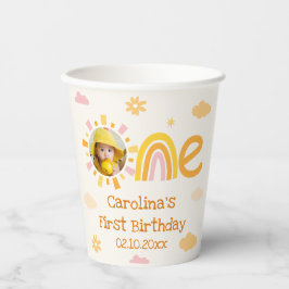 Gobelets En Papier Pink Yellow One Soleil Anniversaire Fille Photo