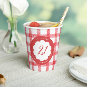 Gobelets En Papier Pique-nique Été Printemps Rouge Gingham Festons An