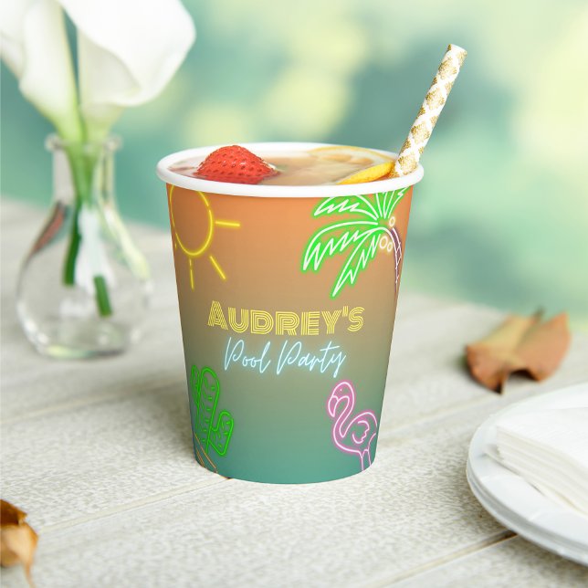 Gobelets En Papier Piscine Party Neon (Créateur téléchargé)
