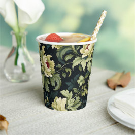Gobelets En Papier Pivoine Florale Verte Moderne