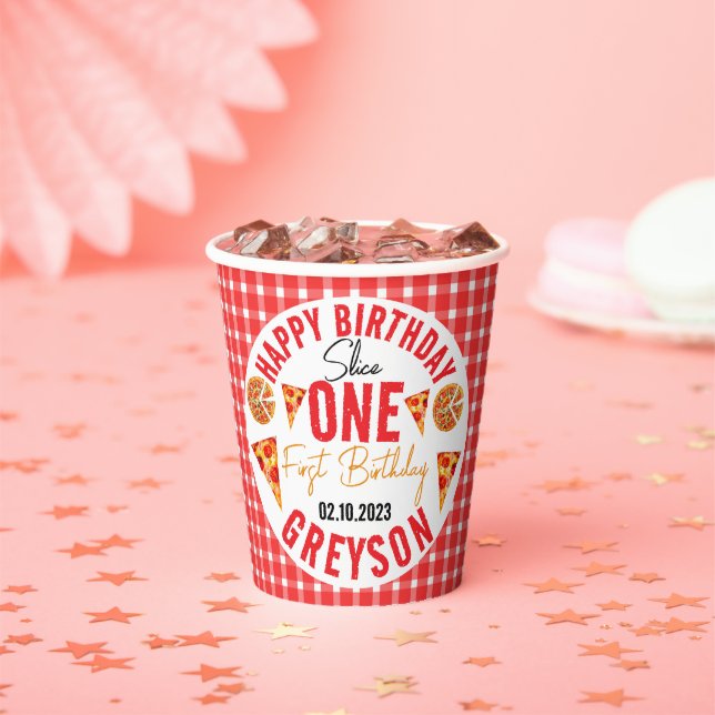 Gobelets En Papier Pizza pour bébés tranche moderne 1er anniversaire (Insitu)