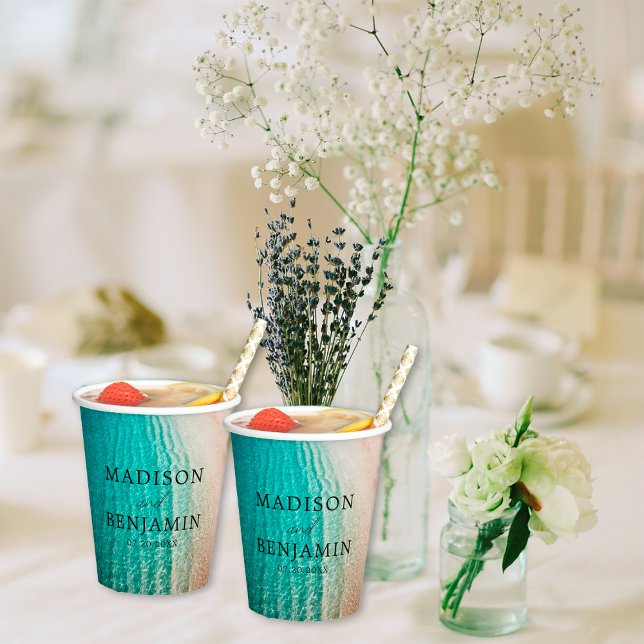 Gobelets En Papier Plage d'été côtière Destination Mariage Océan (Créateur téléchargé)