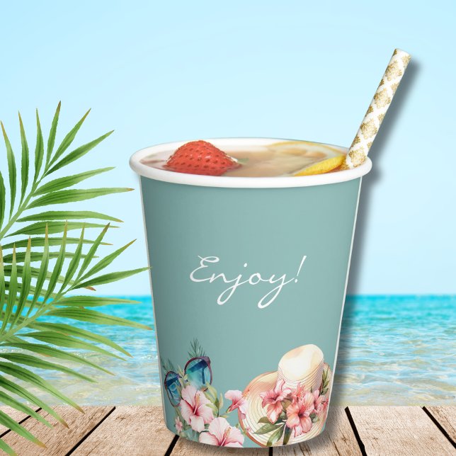 Gobelets En Papier Plage rose Floral Bleu Fête des mariées tropicale (Créateur téléchargé)