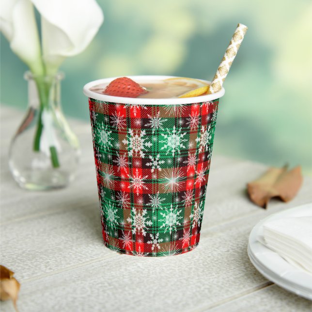 Gobelets En Papier Plaid Et Snowflakes Noël Motif 1 (Insitu)