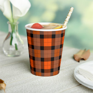 Gobelets En Papier Plaid noir orange d'Halloween