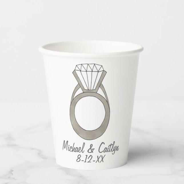 Gobelets En Papier Plaque de Mariage de bague de Fiançailles diamant  (Recto)