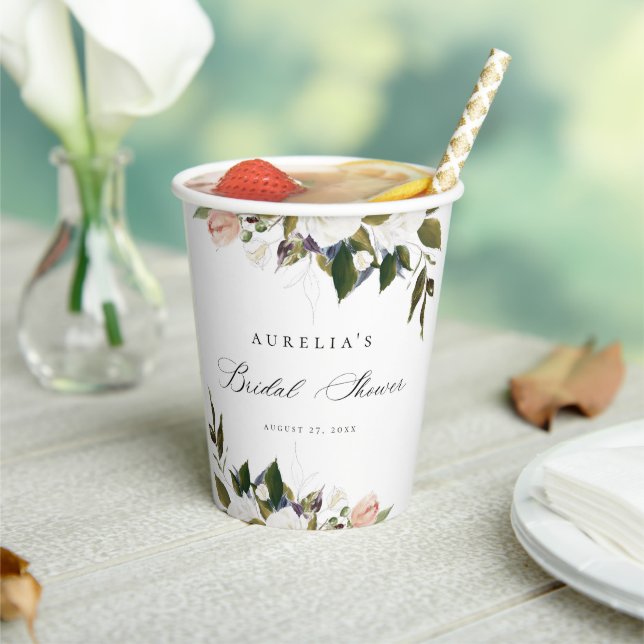 Gobelets En Papier Pluie de fleurs botaniques vintage pour la mariée (Insitu)