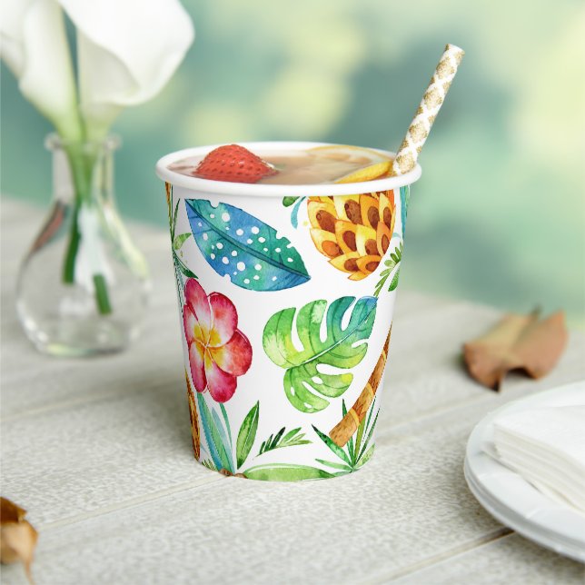 Gobelets En Papier Plumeria Ananas Palm Tree Tropical (Insitu)