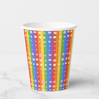 GOBELETS EN PAPIER POINTS ARC-EN-CIEL ET RAYURES