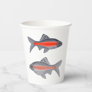 Gobelets En Papier Poisson Tropical Barb Rouge et Gris Exotique Aquat