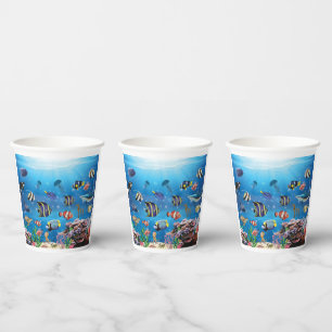 Gobelets En Papier Poissons tropicaux nageant Fond