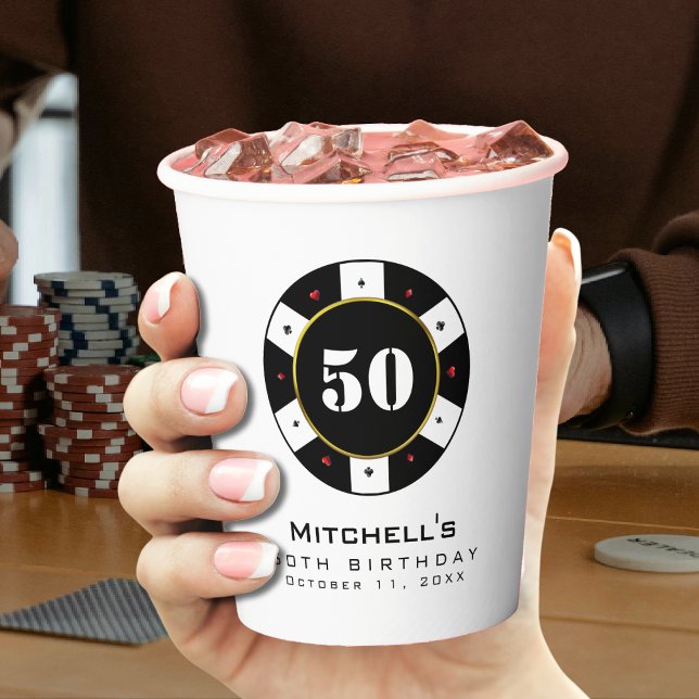 Gobelets En Papier Poker Chip 50e fête d'anniversaire (Poker Chip 50th Birthday Party Paper Cups
)