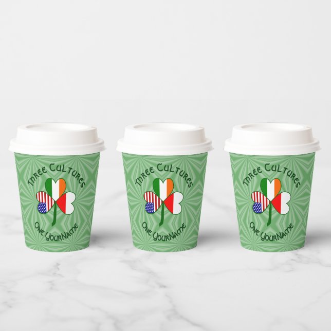 Gobelets En Papier Poland Ireland USA Shamrock Flag Personalized Text (Multi)