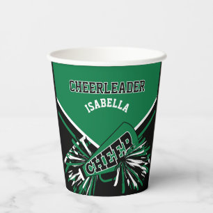 Gobelets En Papier Pom-pom girl en vert, noir et blanc