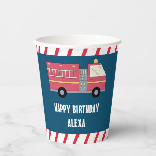 Gobelets En Papier Pompier rouge Alarme Camion Fournitures d'annivers