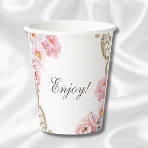 Gobelets En Papier Pony rose Rococo Baby shower Floral