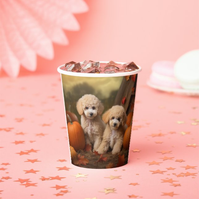 Gobelets En Papier Poodle Chiot Automne Citrouille délice (Insitu)