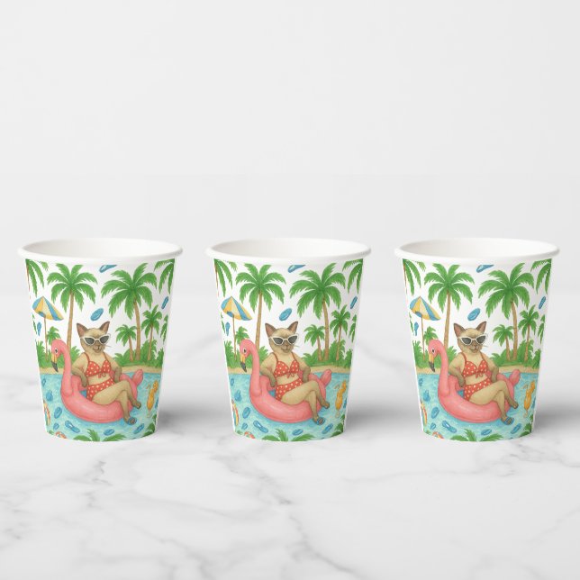 Gobelets En Papier Pool Party for Siamese Cat lovers  (Multi)