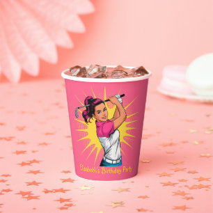 Gobelets En Papier Pop Art Girl Golfer fête d'anniversaire