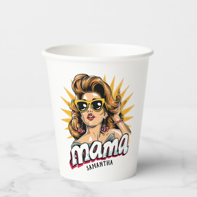 Gobelets En Papier Pop Mama Retro Personnalisé Art 1 (Recto)
