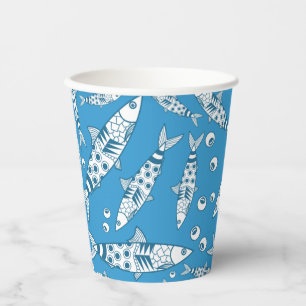 Gobelets En Papier Portugais Lisbonne Sardines Motif Azulejos Bleu